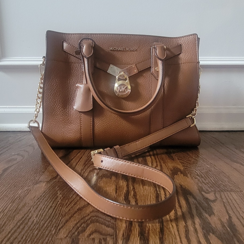 Michael Kors Brown Satchel with Structured Design and Metal Hardware